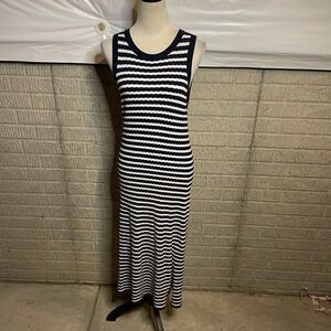 Banana Republic Blue And White Striped Maxi Sleeveless Knit Dress Size Medium‎